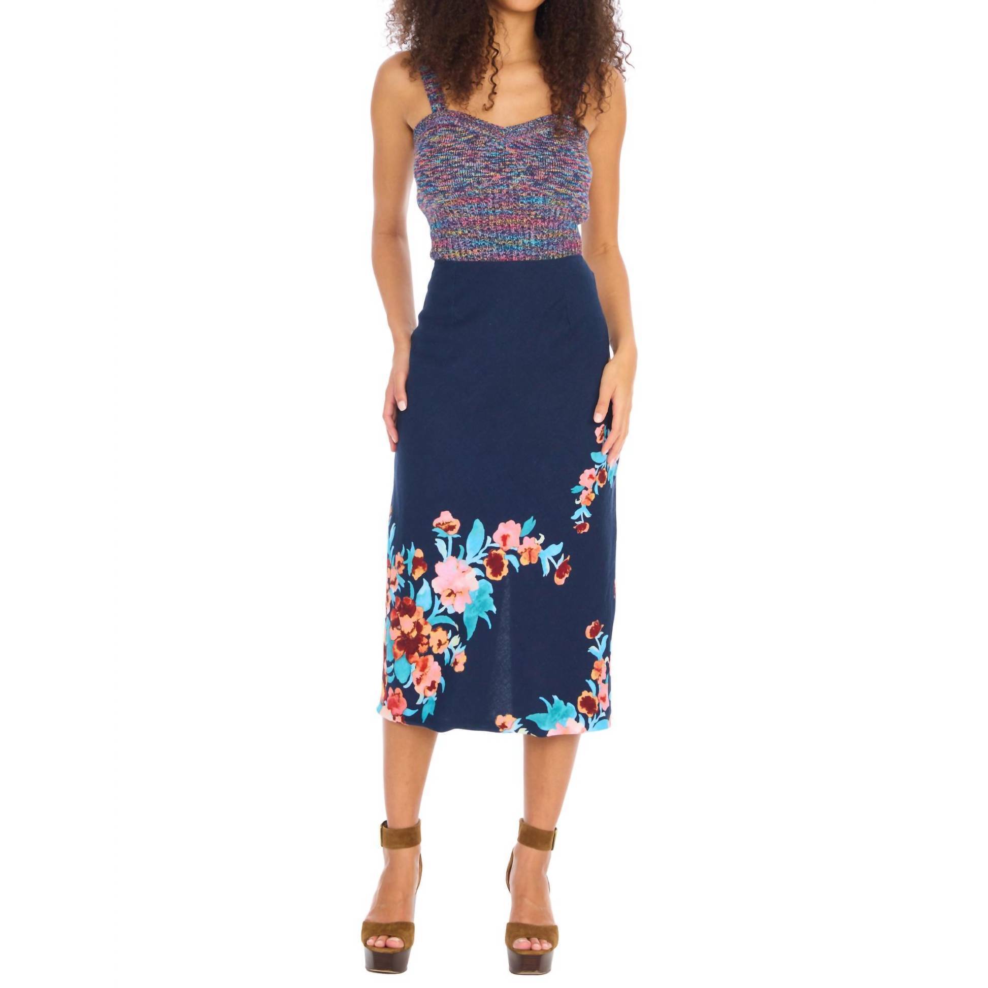 New Allison New York Eva Midi Skirt In Navy Floral